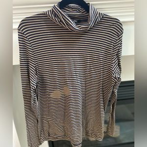 J Crew Tissue Turtleneck Tee in Navy Camel Stripe- Size XL